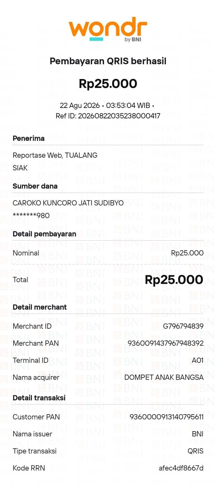 Bukti Pembayaran Unggahan Reportase